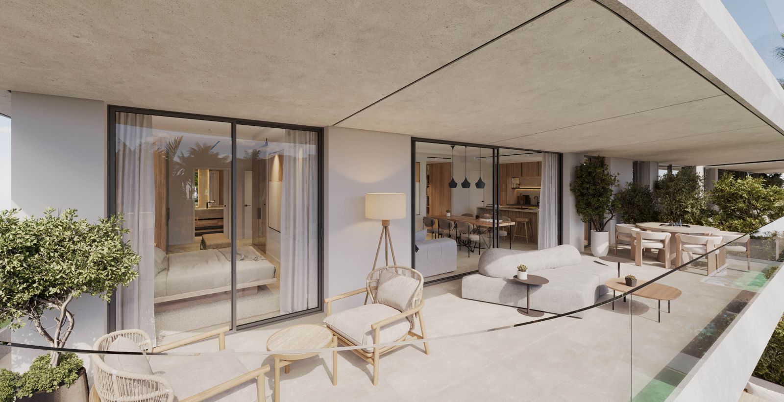 Luxe appartement terras met uitzicht op interieur